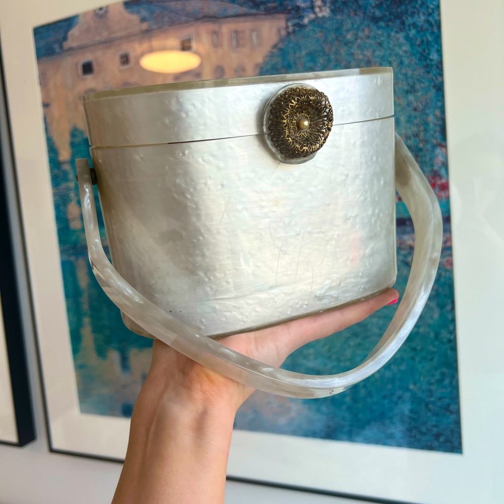 Vintage acrylic pearl handbag with mirror